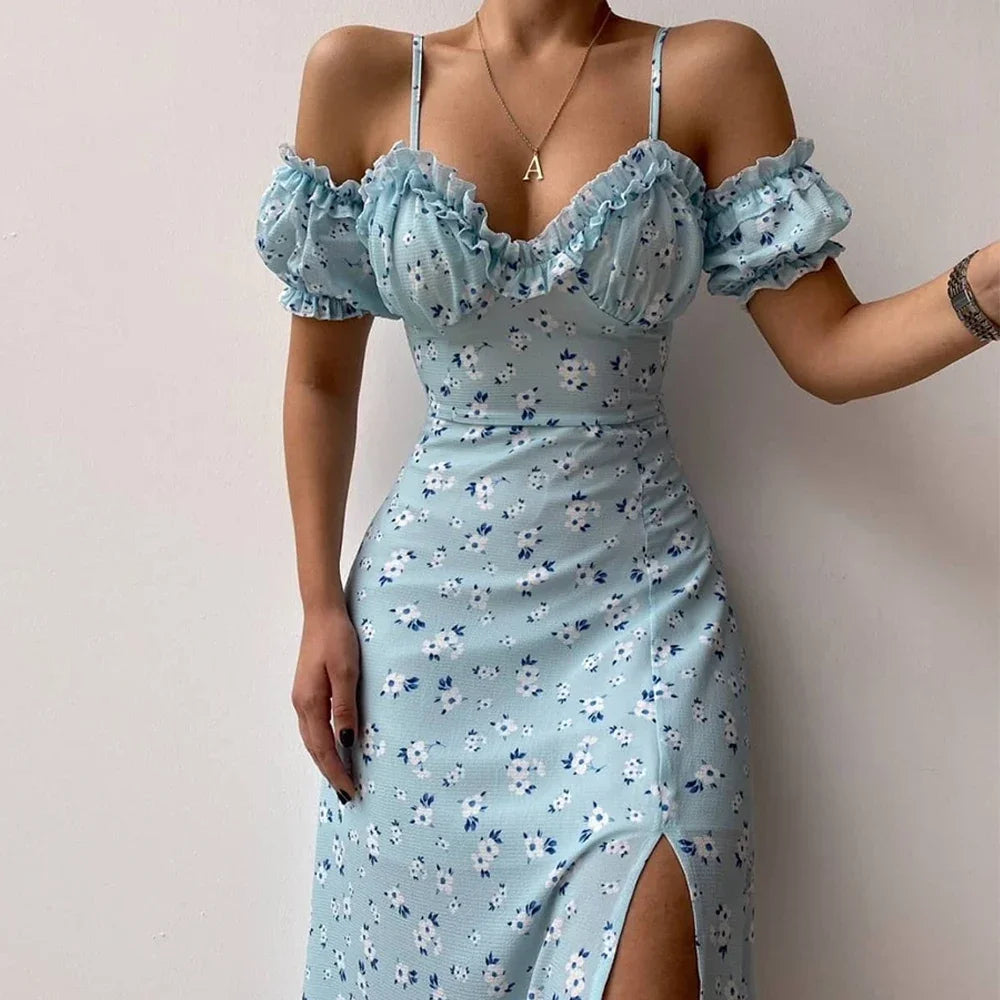 Vestido Hombros Descubiertos con Abertura — Fiesta