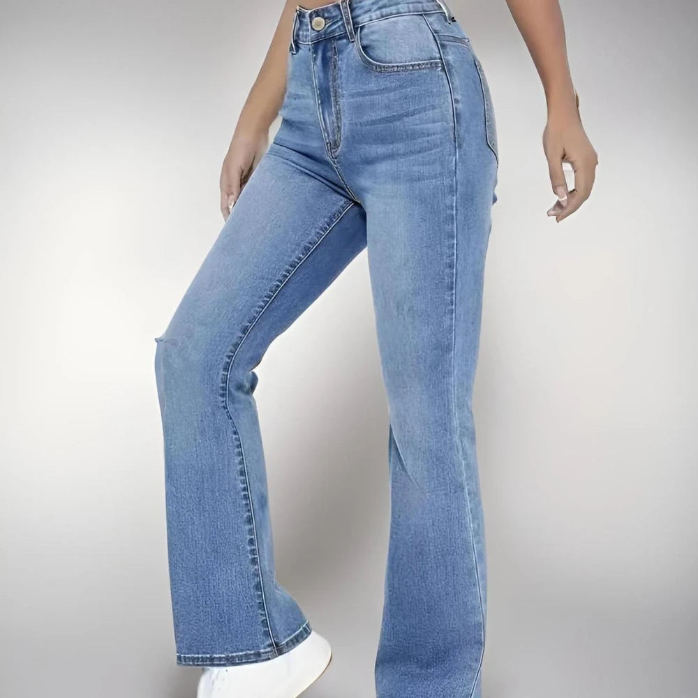 Jeans Entallados Lavados Tiro Alto — Estilo Casual Versátil