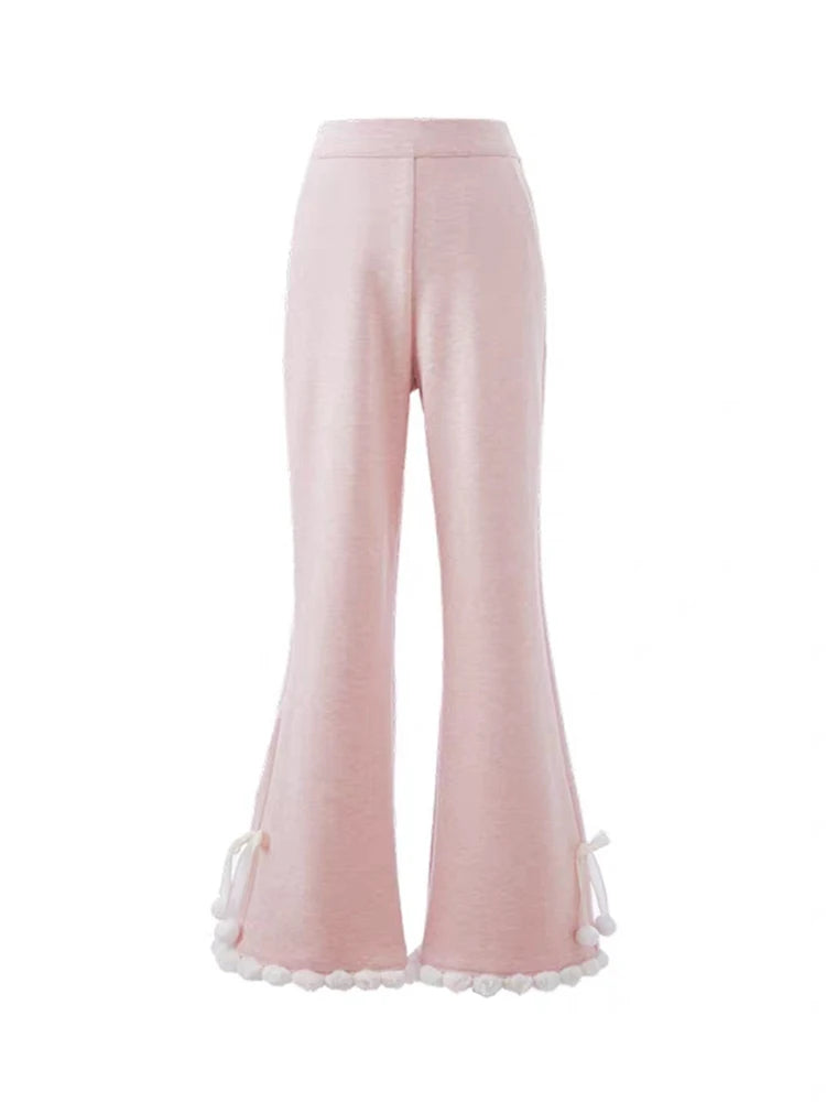 Pantalón Forrado en Polar Rosa — Tiro Alto Acampanado