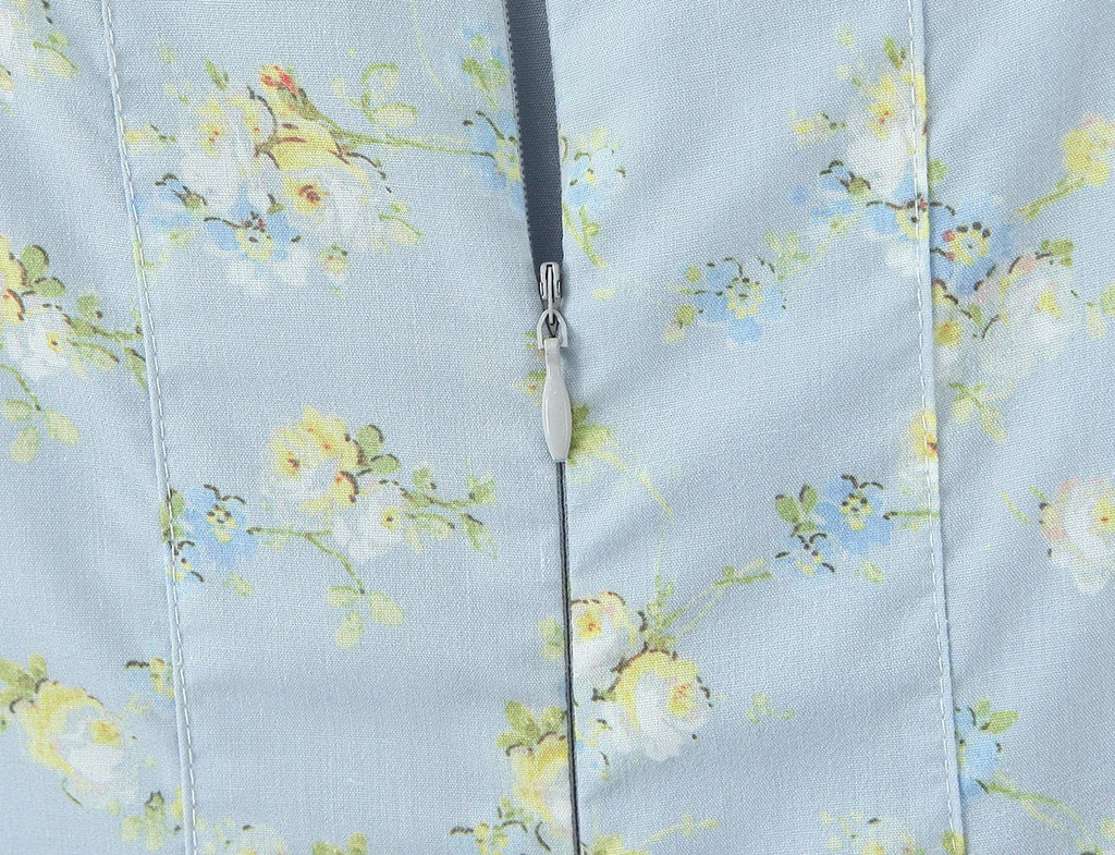 Vestido Mini de Tirantes Azul Floral — Cierre Trasero