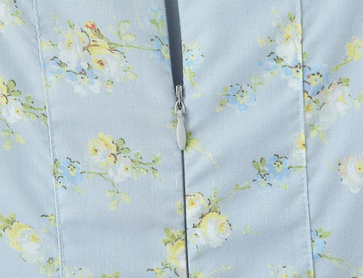 Vestido Mini de Tirantes Azul Floral — Cierre Trasero
