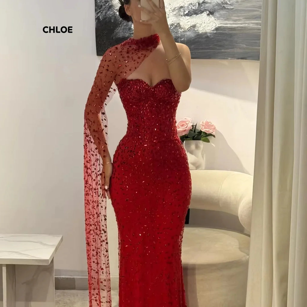 Vestido de Gala Sirena Hombros Caídos — Con Chal a Juego