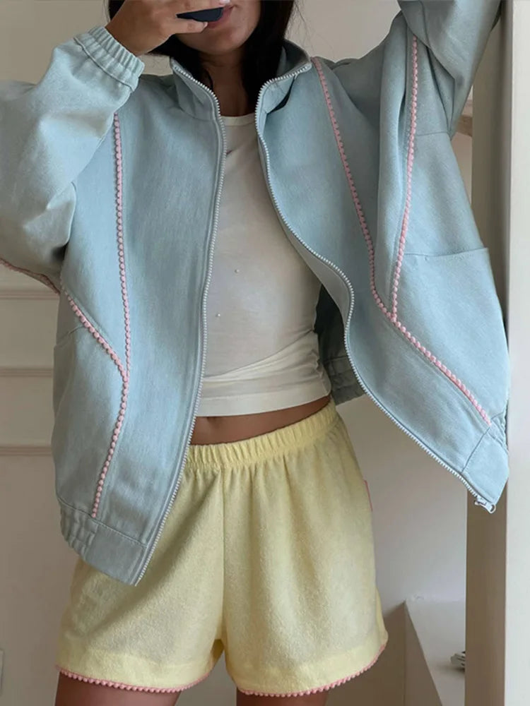 Chaqueta de Denim Cuello Alto — Corte Holgado