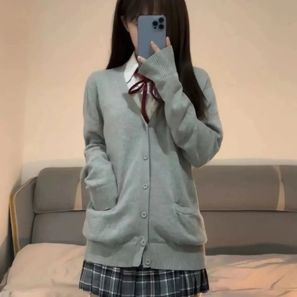 Cárdigan Tejido Estilo Uniforme Japonés — JK Suelto
