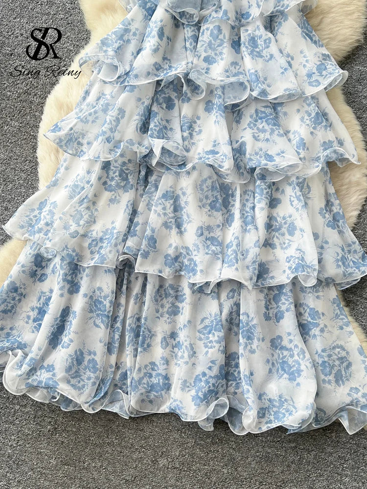 Vestido de Fiesta Floral Afrancesado — Espalda Descubierta con Amarre