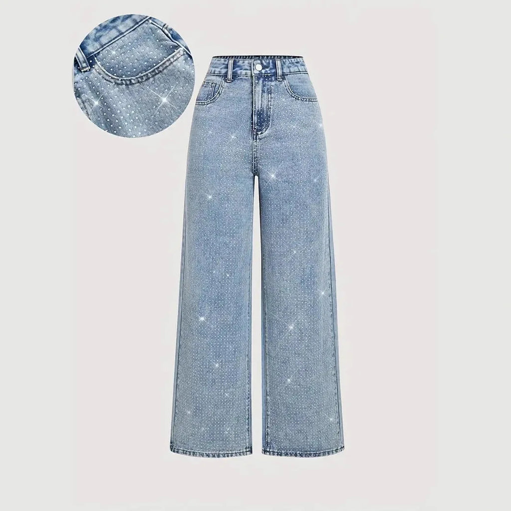 Jeans con Paneles Combinados — Cintura Media Lavado Clásico