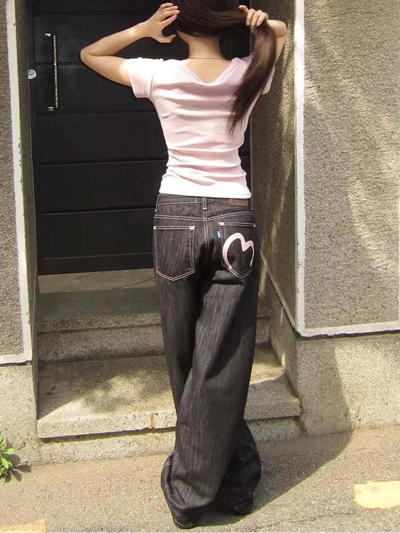 Jeans Anchos Mom Fit Y2K — Estilo Grunge Harajuku