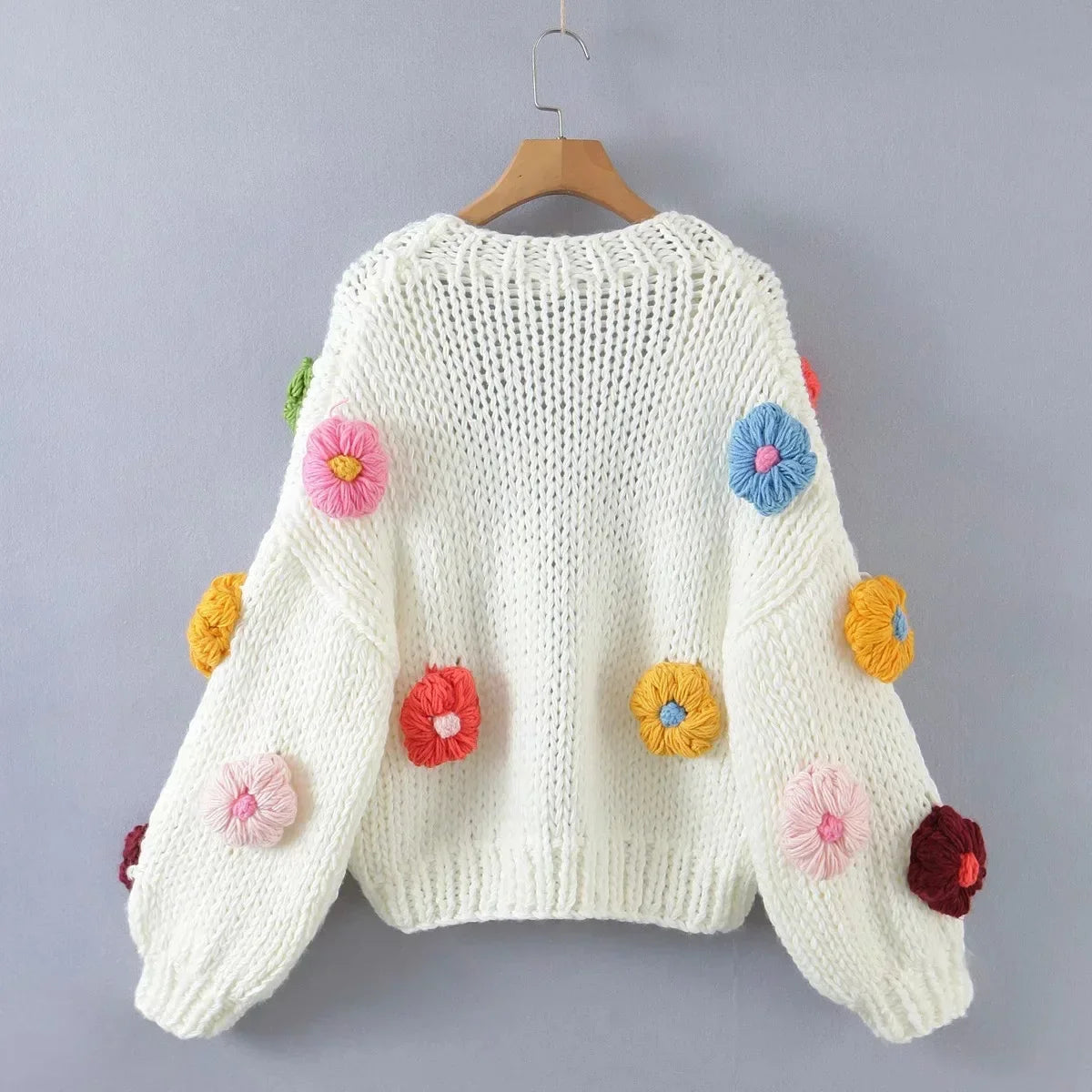 Cárdigan Floral con Manga Farol — Cuello V Cálido