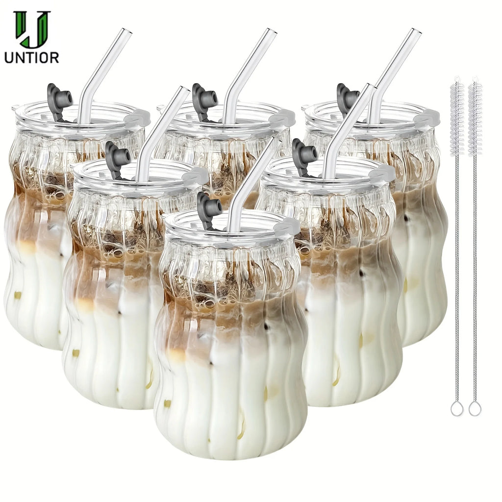 Vaso Acanalado con Bombilla y Tapa
