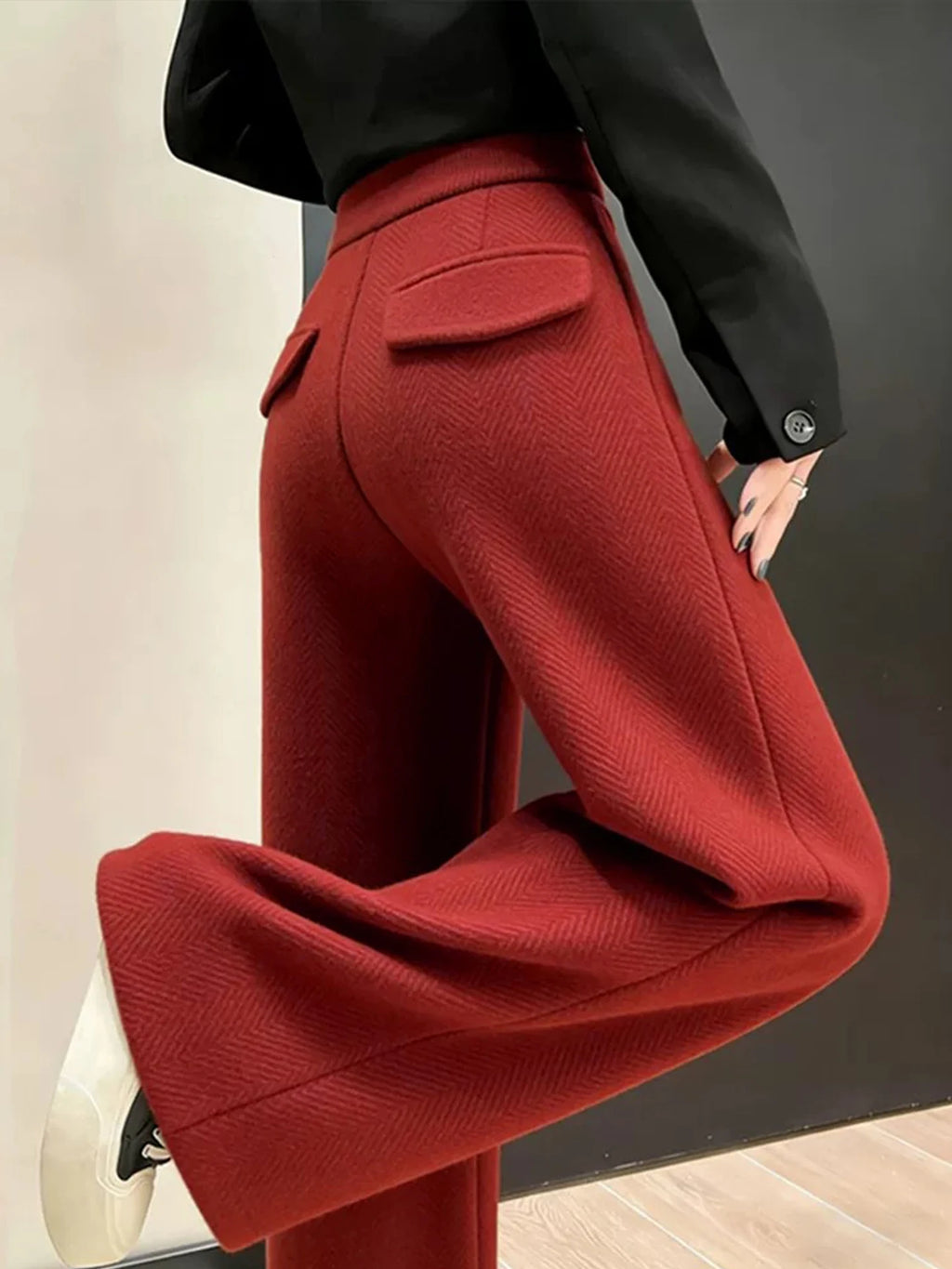 Pantalón Recto de Paño Grueso — Tiro Alto de Invierno