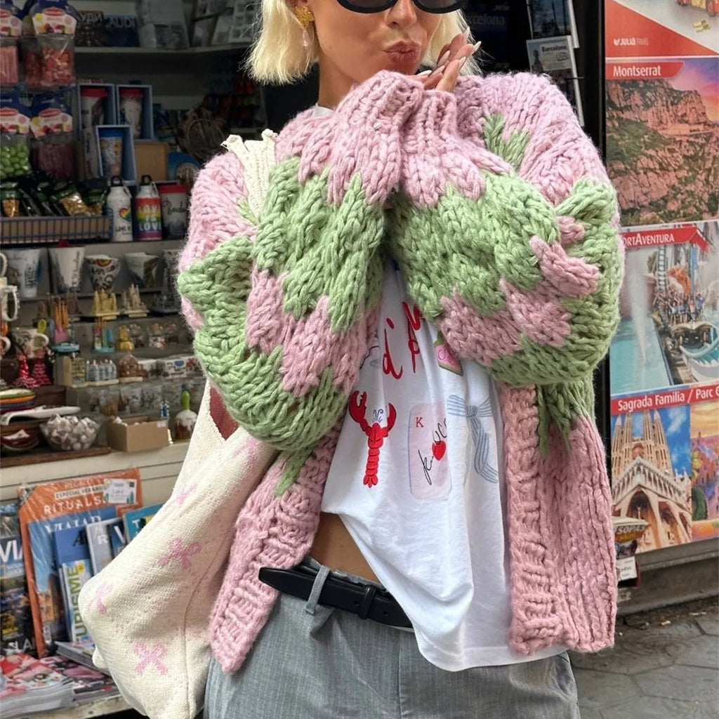 Cárdigan Oversize Color Block — Estilo Y2K Multicolor