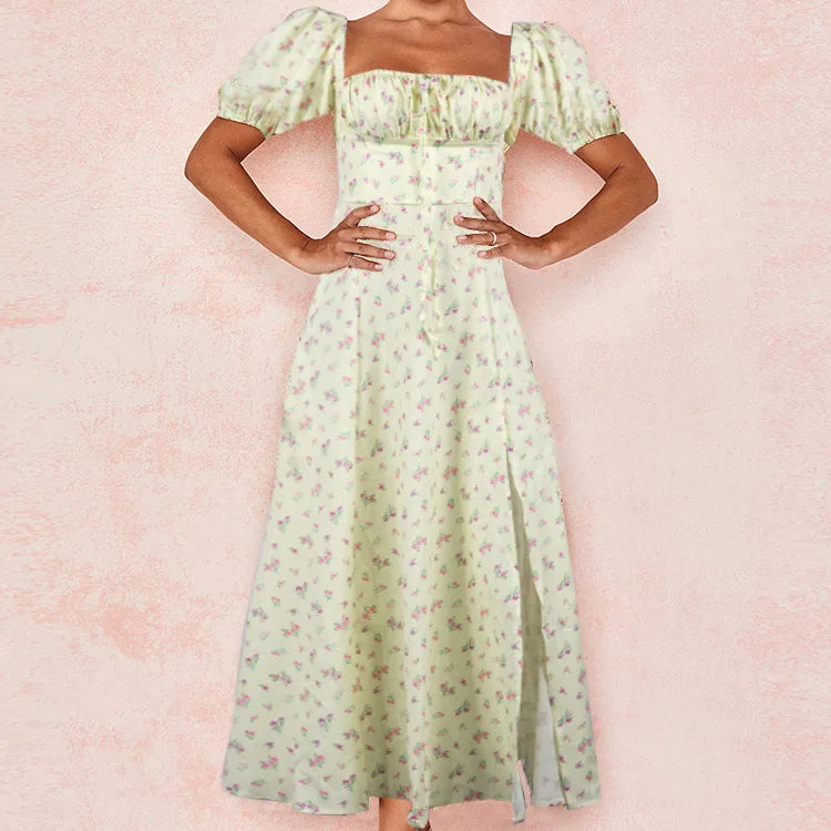 Vestido Midi Manga Globo — Estilo Casual Chic