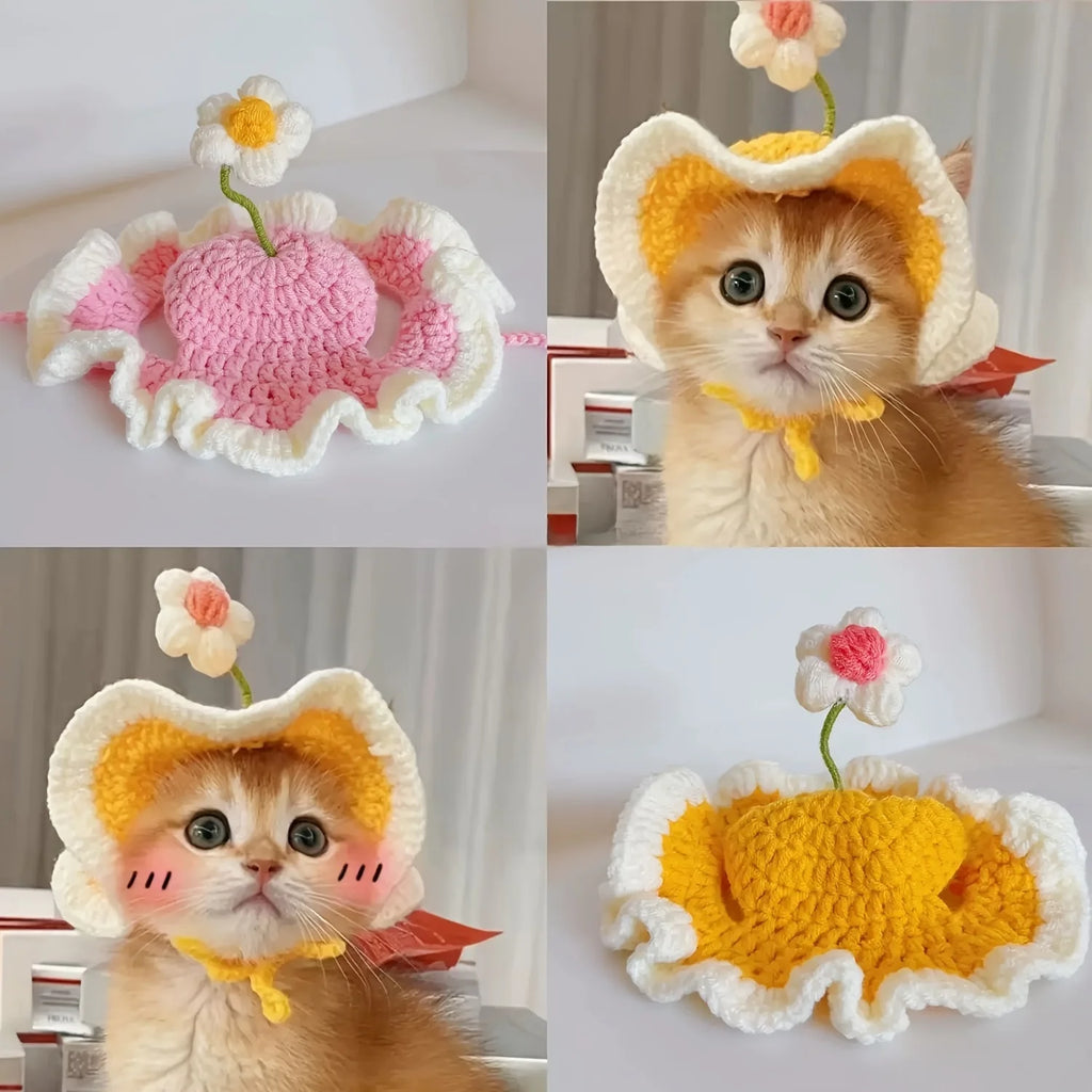 Gorro Tejido Flor para Mascota