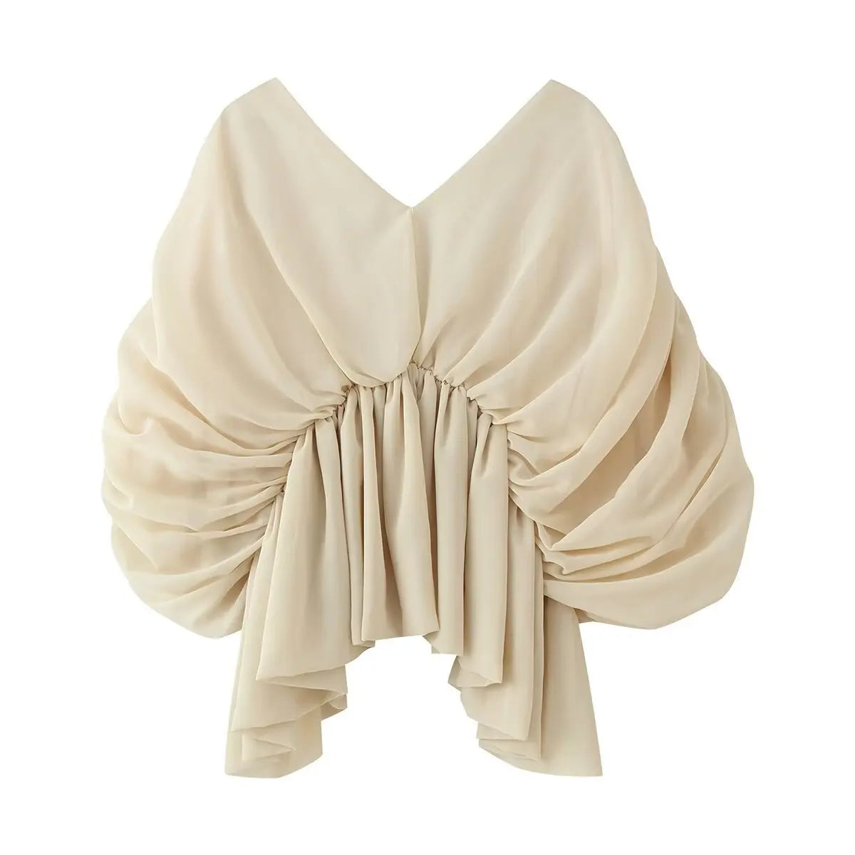 Blusa Kaki Escote V — Manga Murciélago Asimétrica