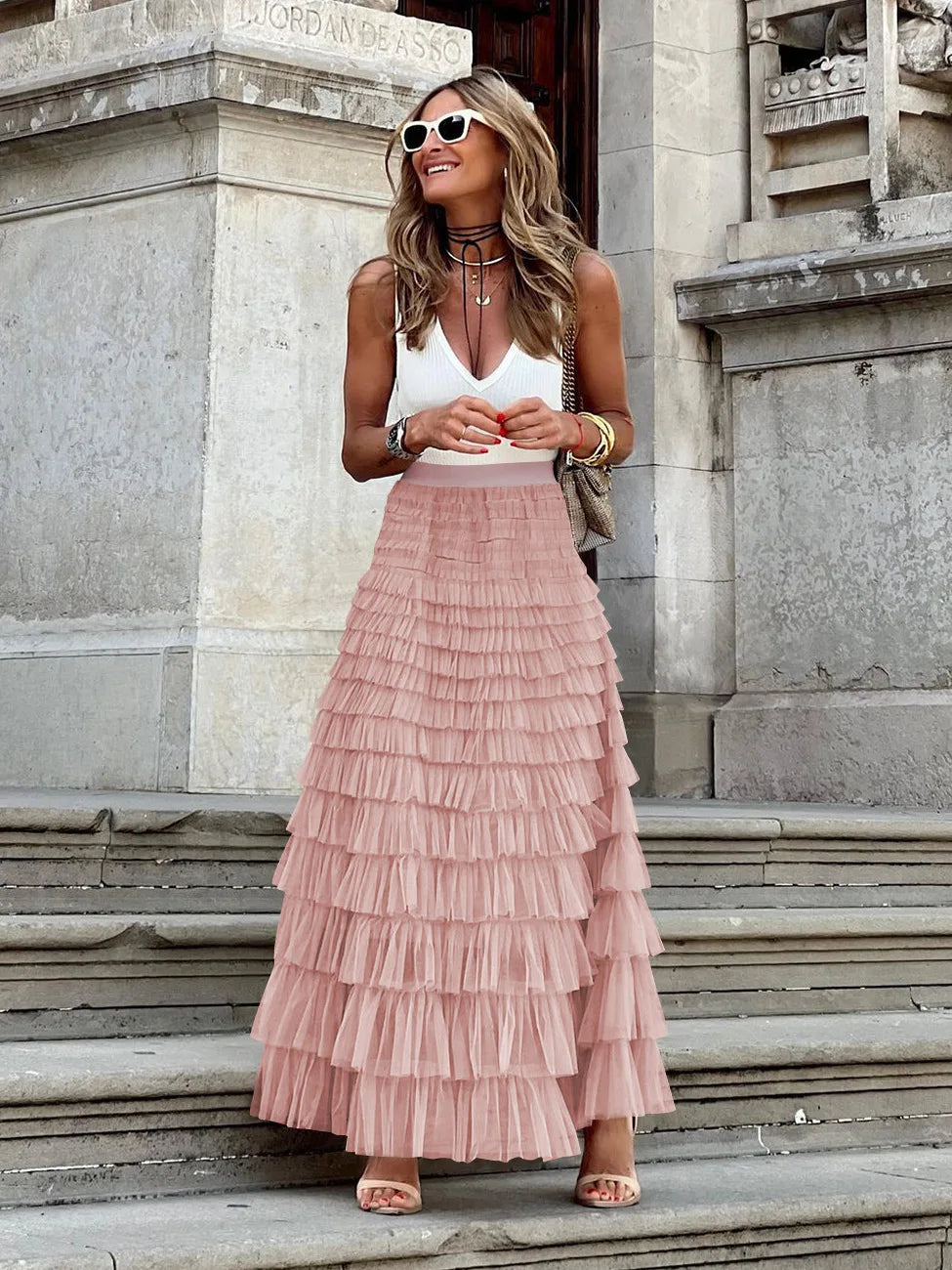 Falda de Tul Multicapa con Volados — Boho Chic