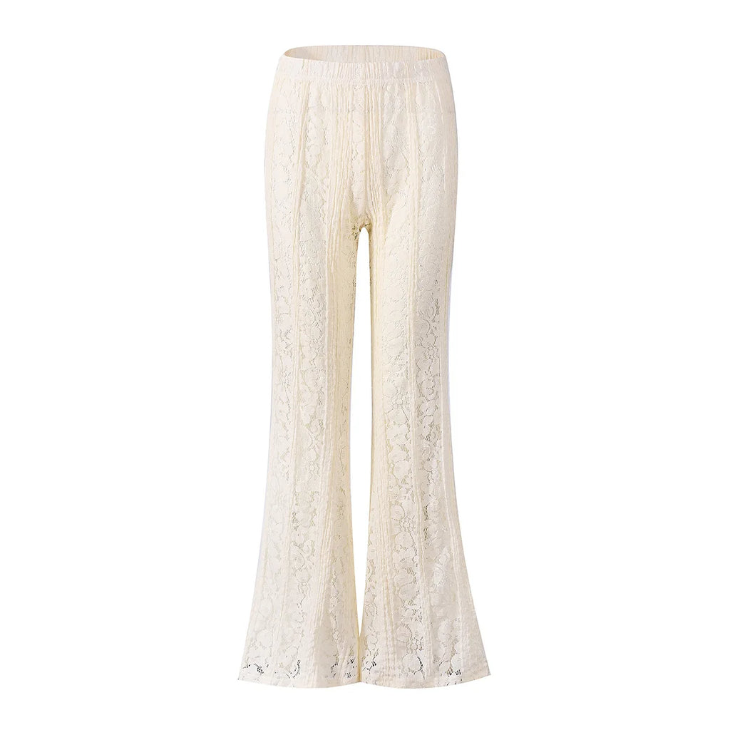 Pantalón Acampanado Blanco de Encaje Transparente — Boho