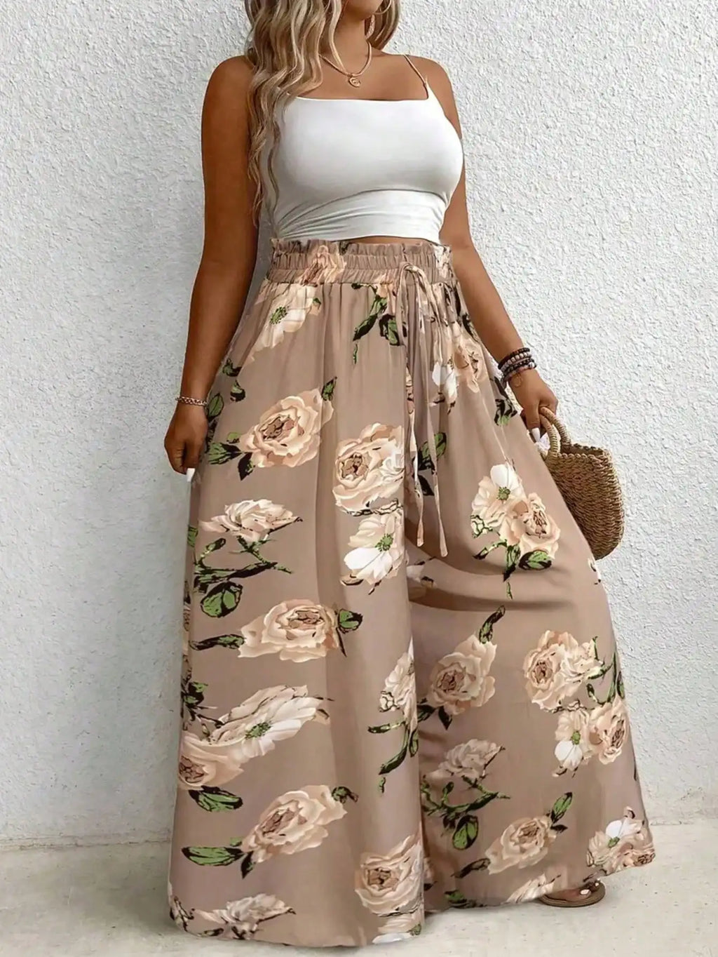 Pantalón Ancho Estampado Talla Grande — Cordón Ajustable