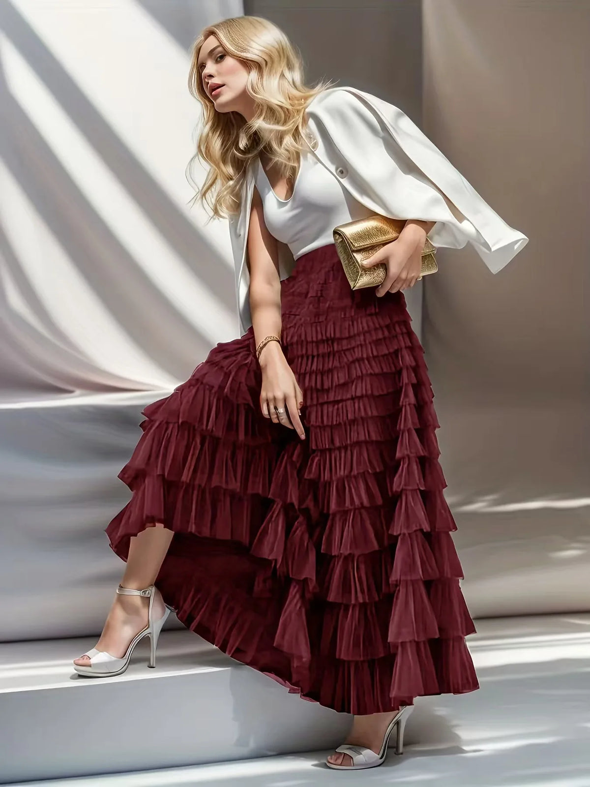 Falda de Tul Multicapa con Volados — Boho Chic