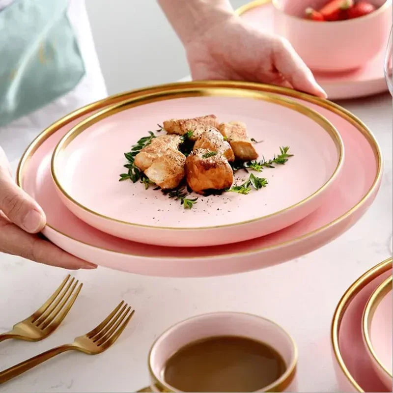 Set de Vajilla Porcelana Borde Dorado