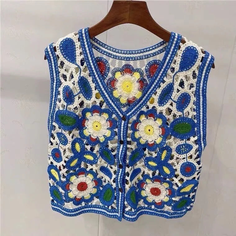 Chaleco Crochet Floral — Sin Mangas Boho