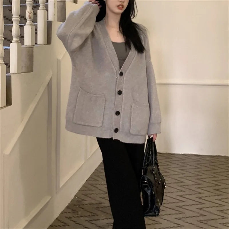 Cárdigan Vintage con Bolsillos — Cuello V Casual