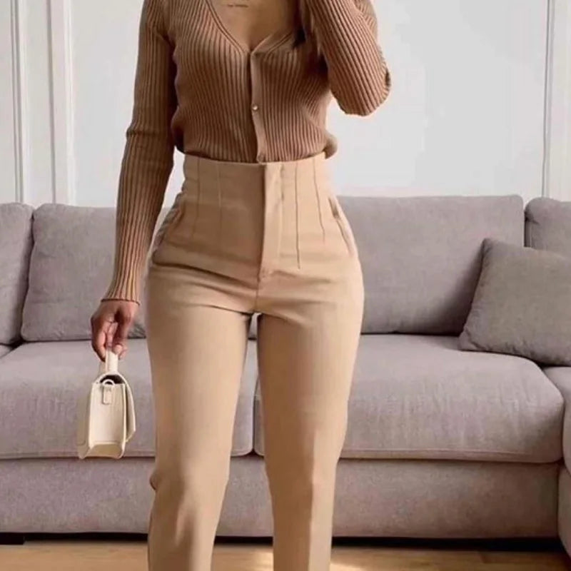 Pantalón Recto de Oficina Tiro Alto — Corte Formal