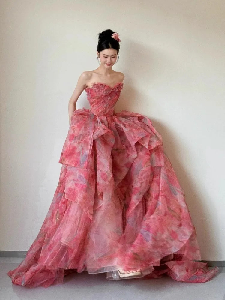 Vestido de Gala Rosa Estilo Princesa — Ocasión de Lujo