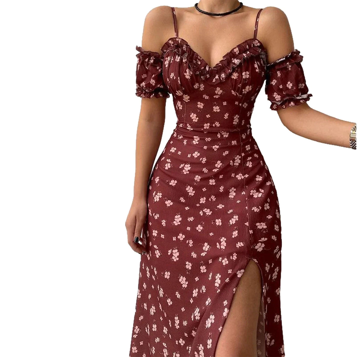 Vestido Hombros Descubiertos con Abertura — Fiesta