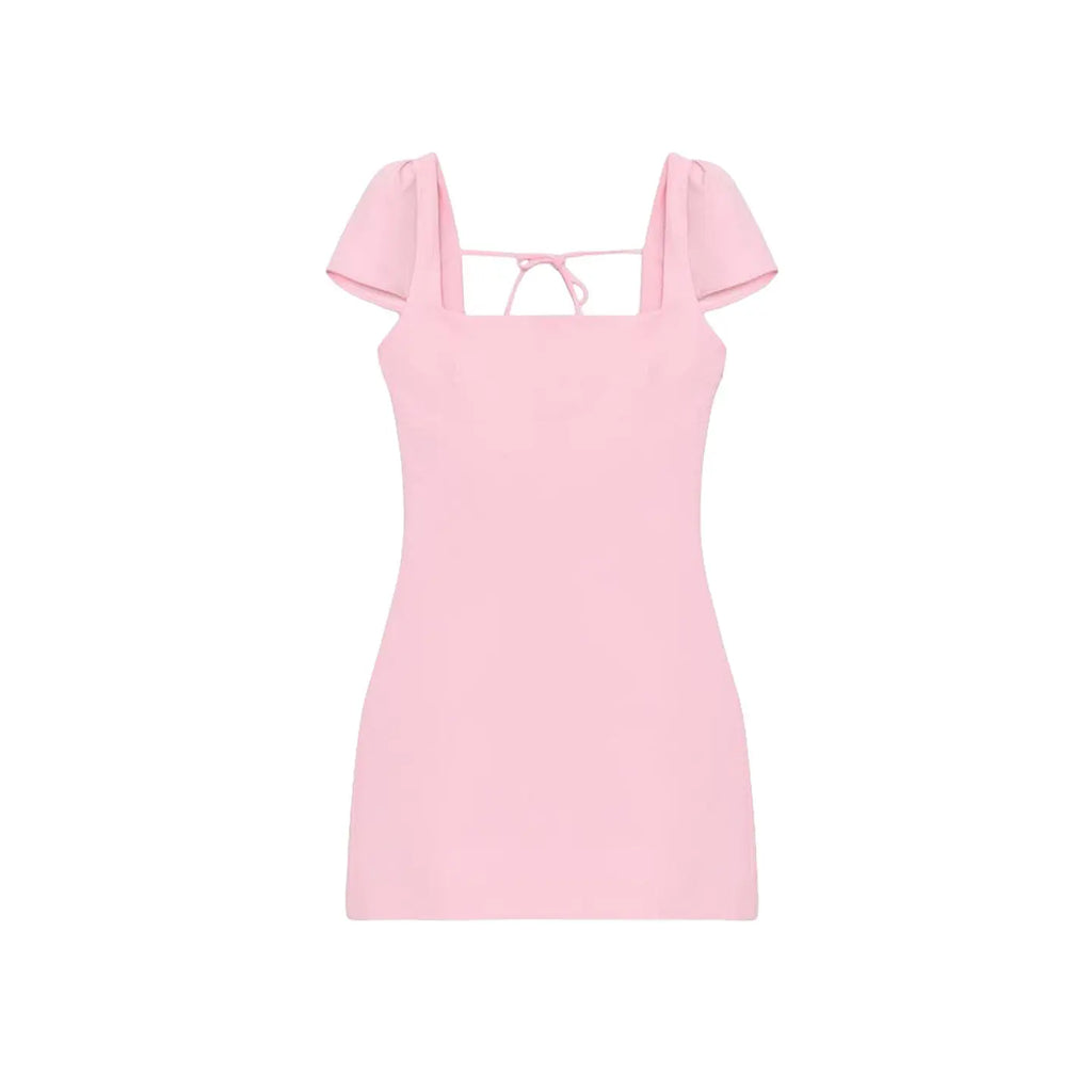 Vestido Corto con Amarre y Espalda Descubierta — Manga Globo