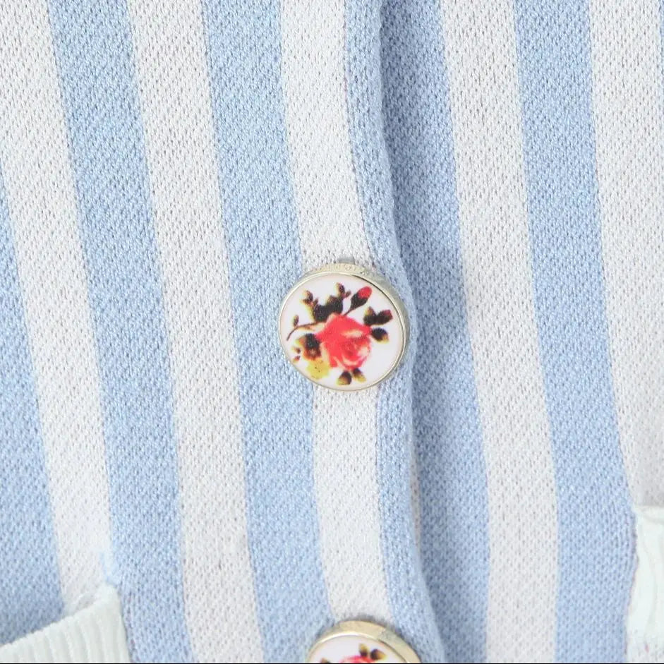 Cárdigan Corto a Rayas Azul y Blanco — Manga Abullonada