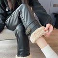 Pantalón de Piel Sintética Afelpada — Tiro Alto de Invierno
