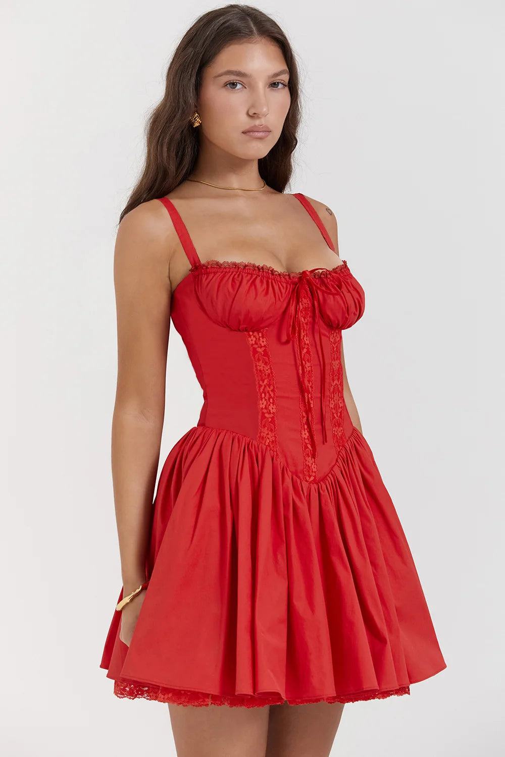 Vestido Corto Estilo Corsé con Encaje Floral