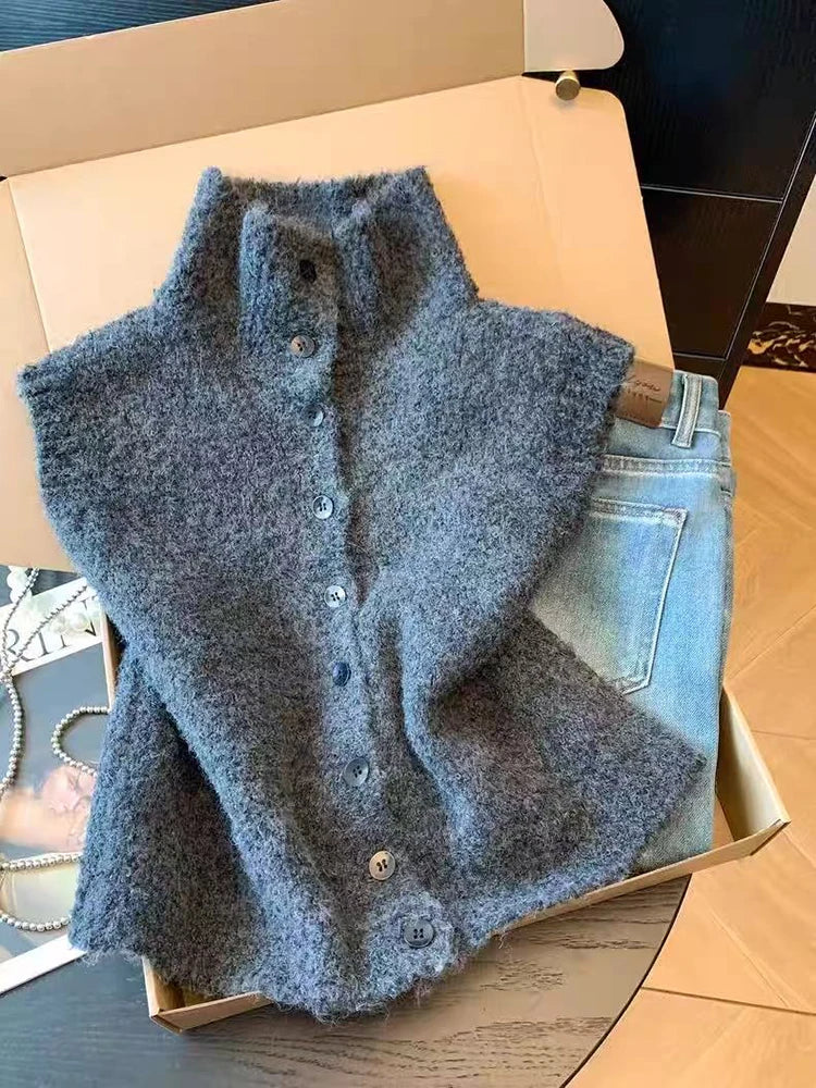 Chaleco Tejido Cuello Alto — Estilo Coreano