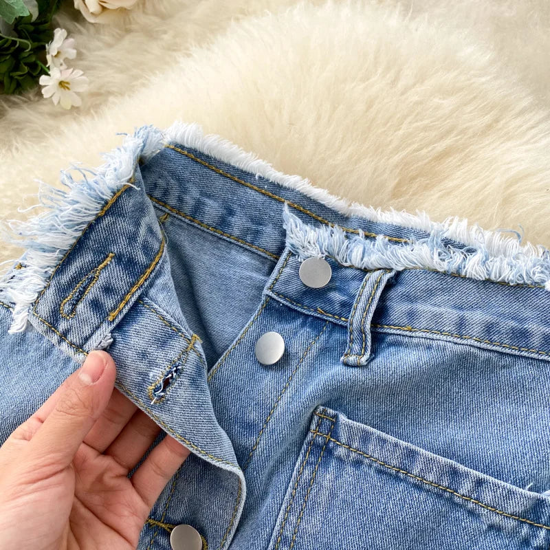 Falda Larga de Denim con Bolsillos — Estilo Vintage