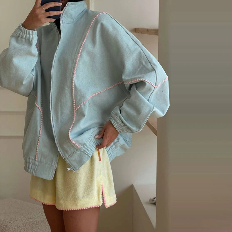 Chaqueta de Denim Cuello Alto — Corte Holgado