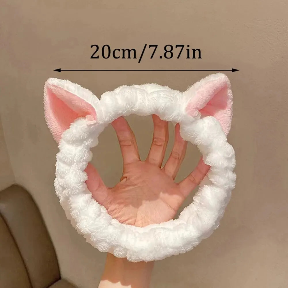 Diadema de Peluche con Orejas de Gato — Para Rutina de Belleza