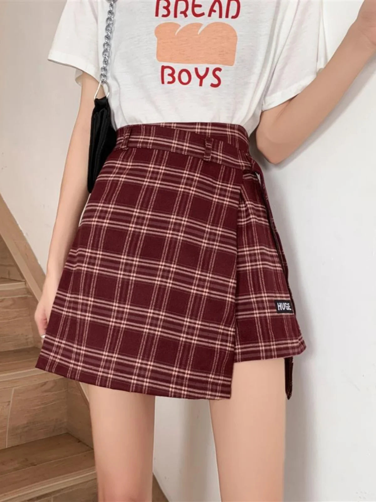 Falda Trapecio a Cuadros Talla Grande — Estilo Coreano