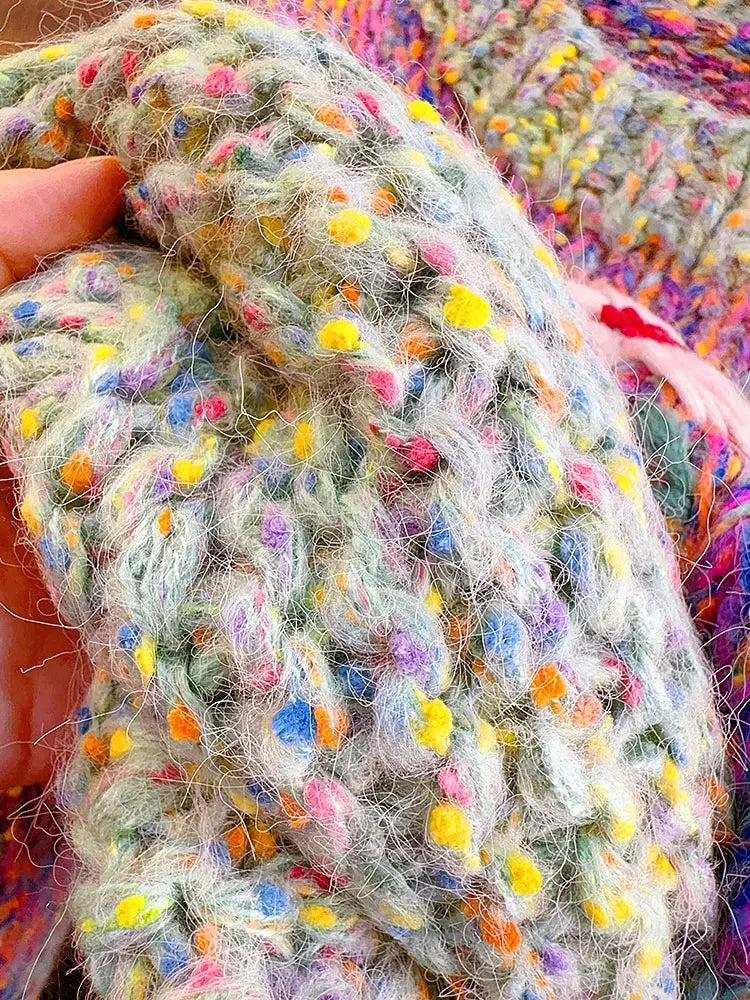 Sweater Crochet Bordado con Flores — Manga Farol Colorida