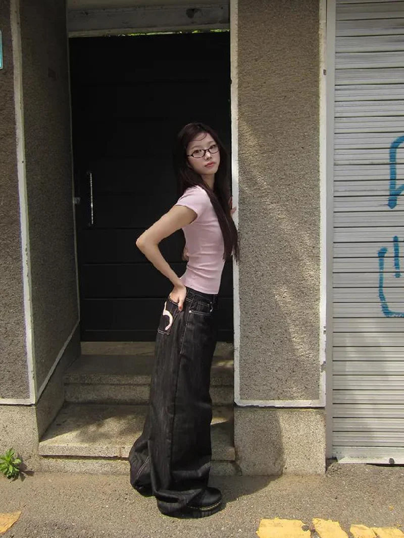 Jeans Anchos Mom Fit Y2K — Estilo Grunge Harajuku