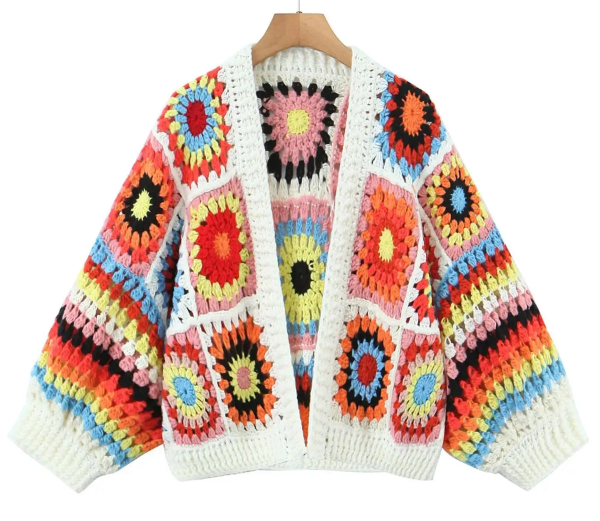 Cárdigan Crochet Geométrico — Cuello V Artesanal