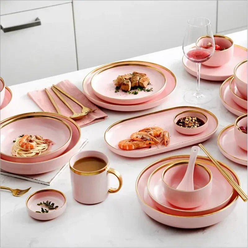 Set de Vajilla Porcelana Borde Dorado