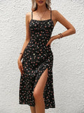 Vestido Boho de Tirantes Floral — Escote Cuadrado y Abertura