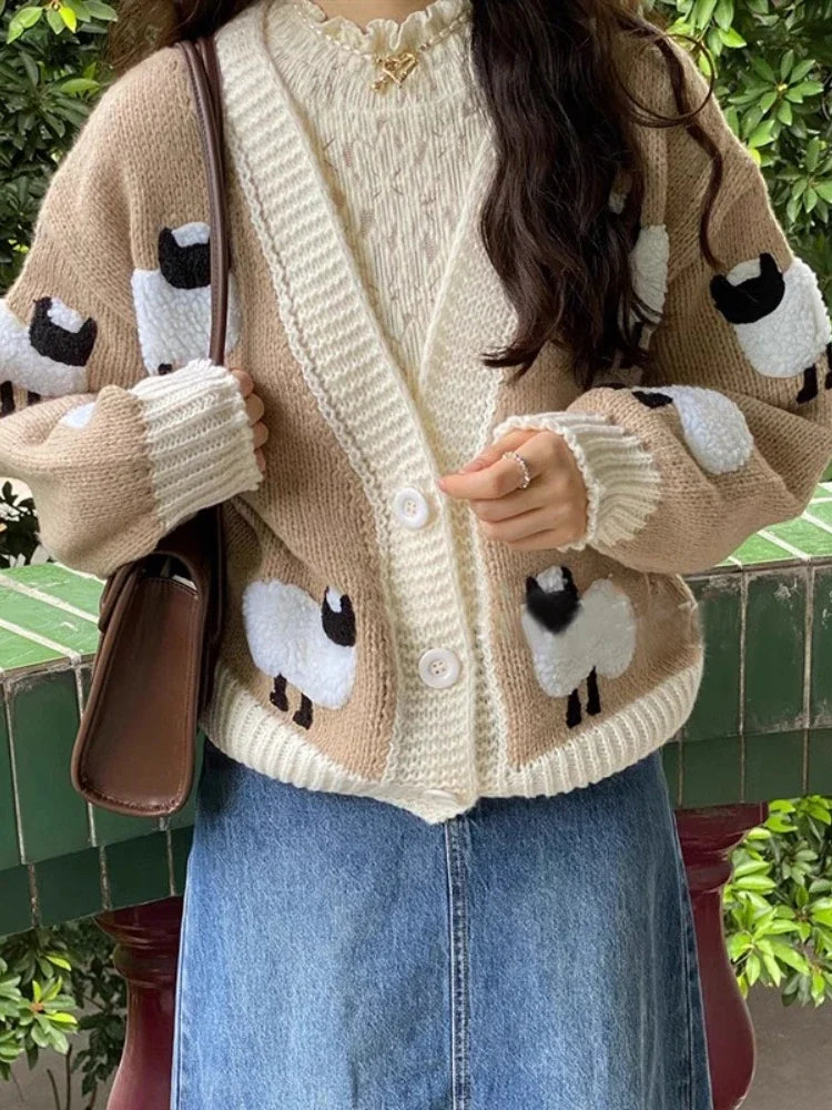 Cárdigan Crochet con Estampado de Ovejitas