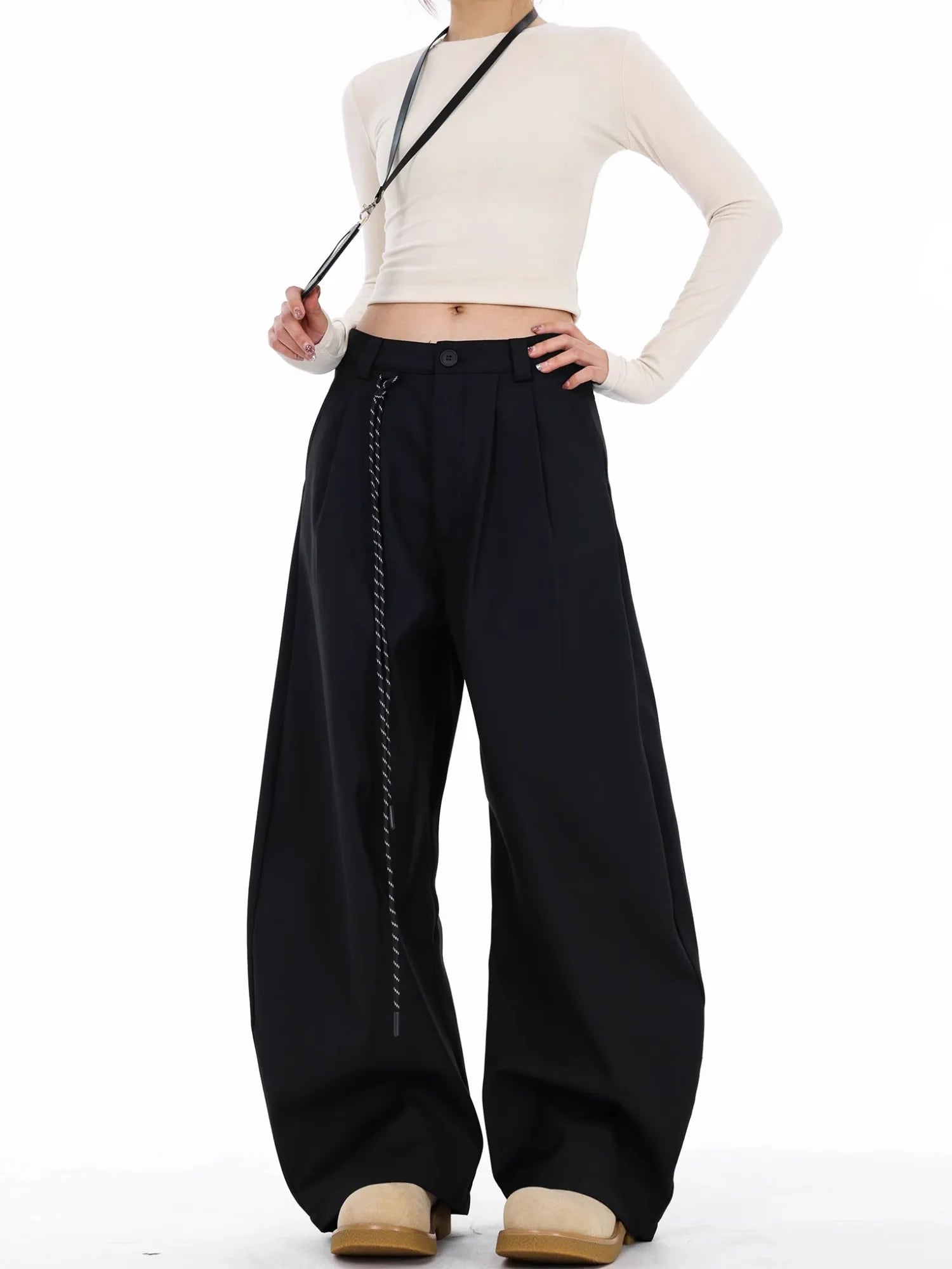 Pantalón de Vestir Recto Tiro Alto — Estilo Coreano de Oficina