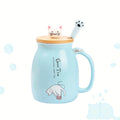 Taza Gato Kawaii con Tapa y Cuchara