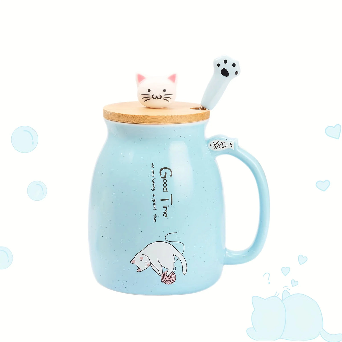 Taza Gato Kawaii con Tapa y Cuchara