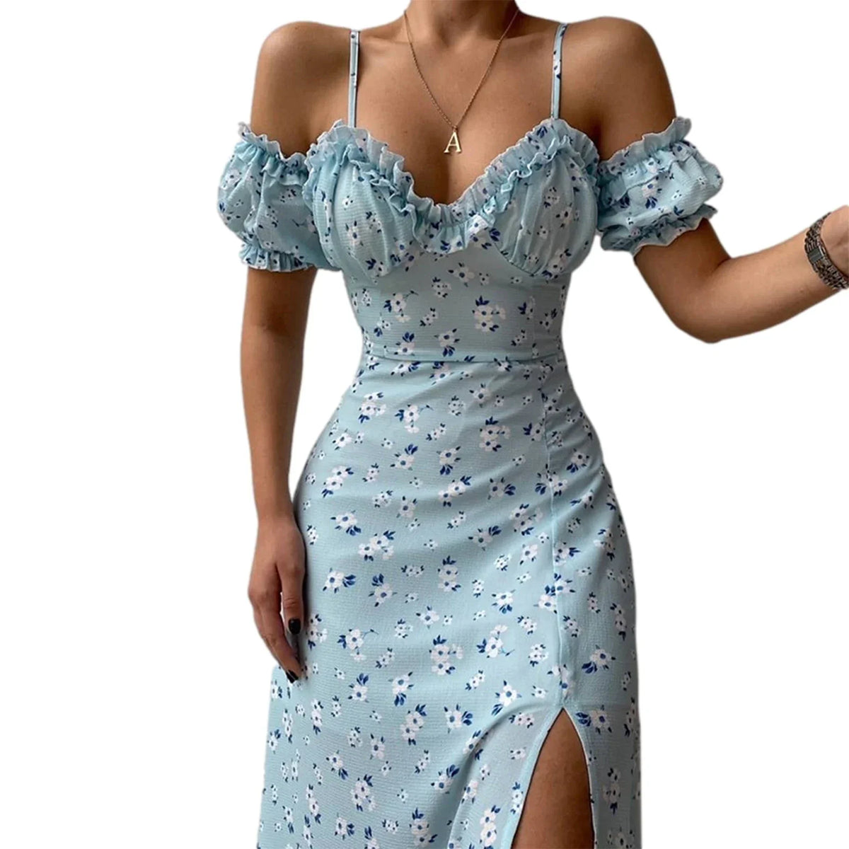 Vestido Hombros Descubiertos con Abertura — Fiesta