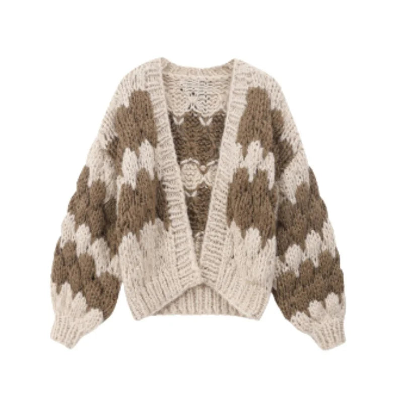 Cárdigan Corto Oversize a Rayas — Color Block Vintage