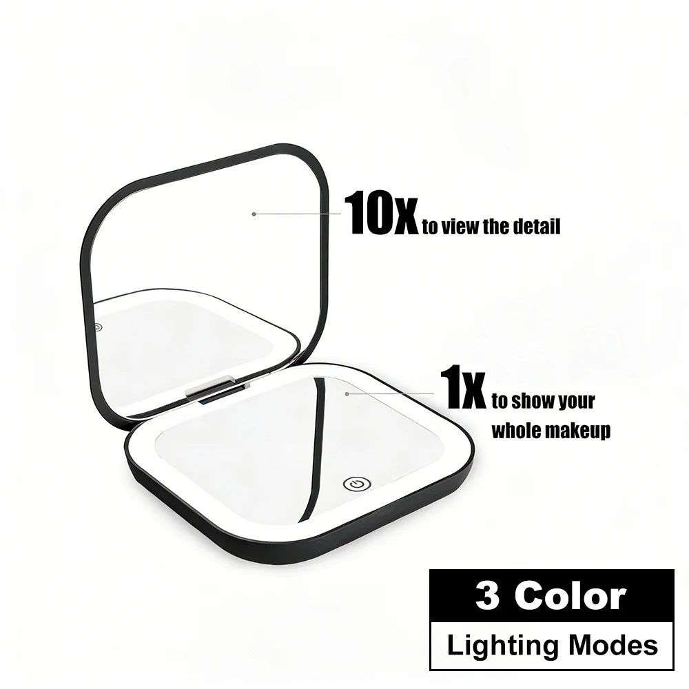 Espejo Compacto con Luz LED — Aumento 1X/2X