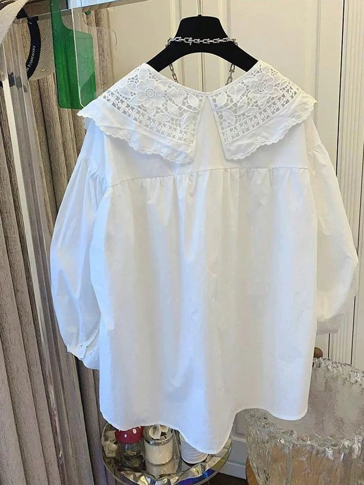 Blusa Cuello Muñeca con Encaje Peter Pan